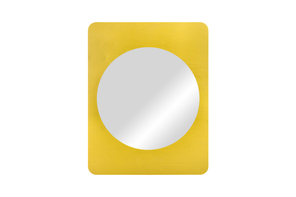 Aku Mirror - large, round, yellow wall mirror. 90 x 70 cm - noo.ma